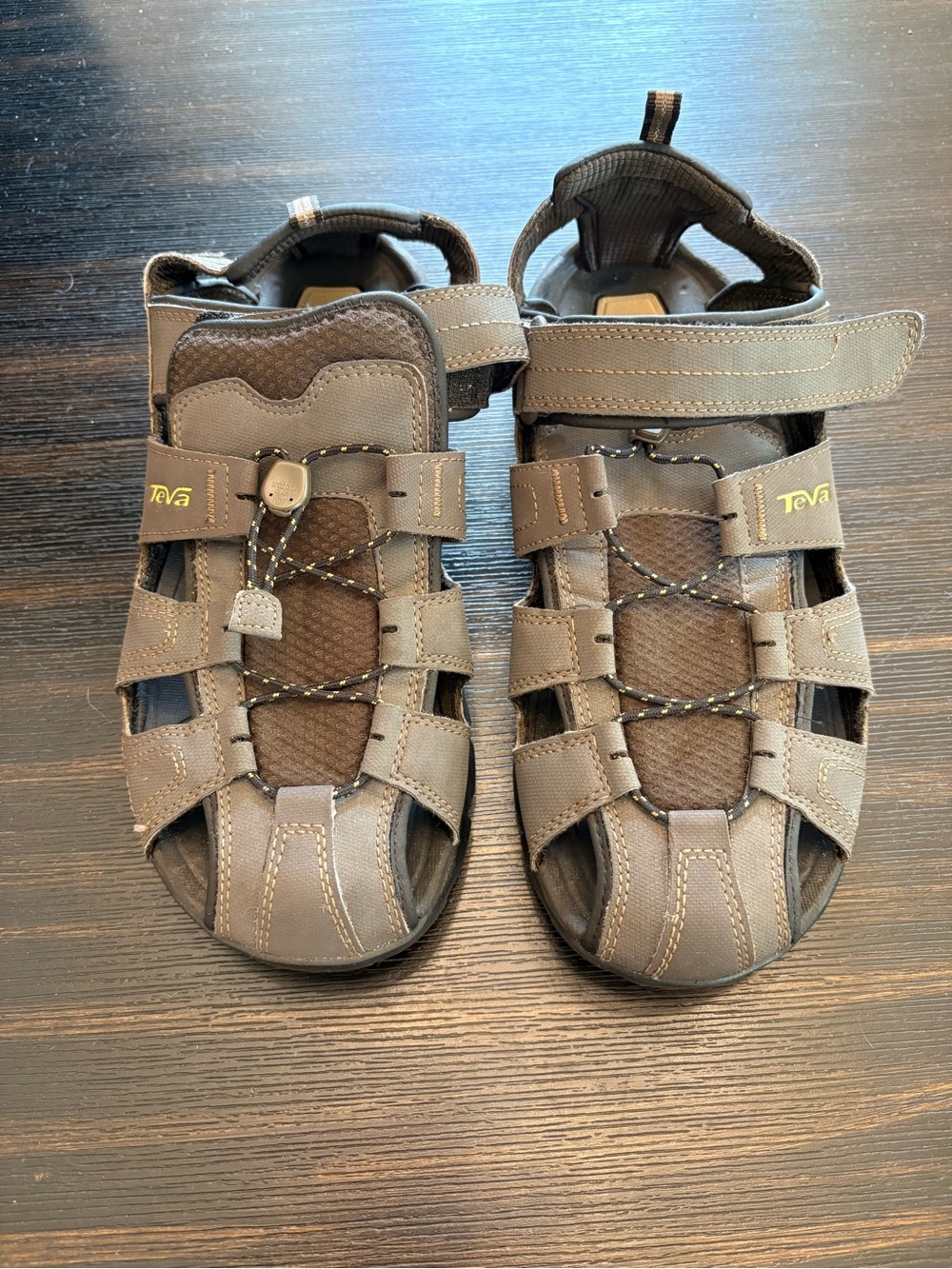 Teva Men's Brown Outdoor Closed-Toe Sandals with Hook-and-Loop Straps